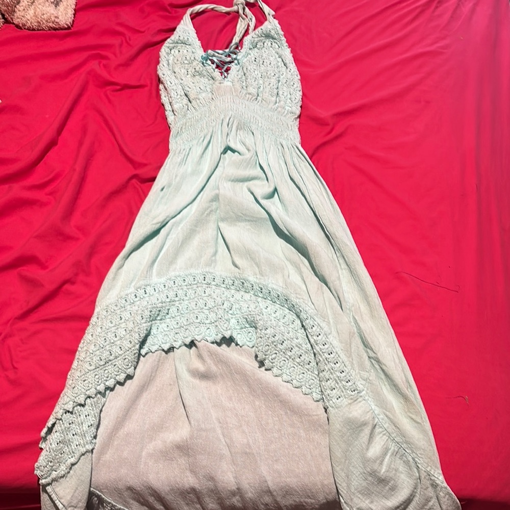 Chic Halter Lace High Low Dress - Light Blue